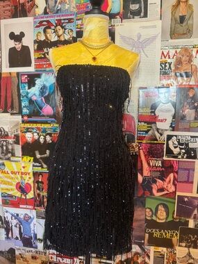 wild fable Black Sequin Fringe Strapless Dress
